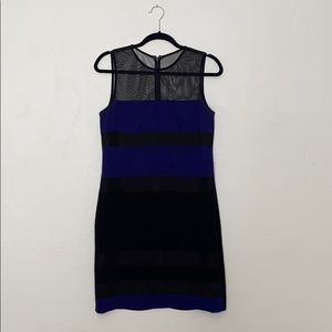 DVF striped “Hana” shift dress w/mesh detail